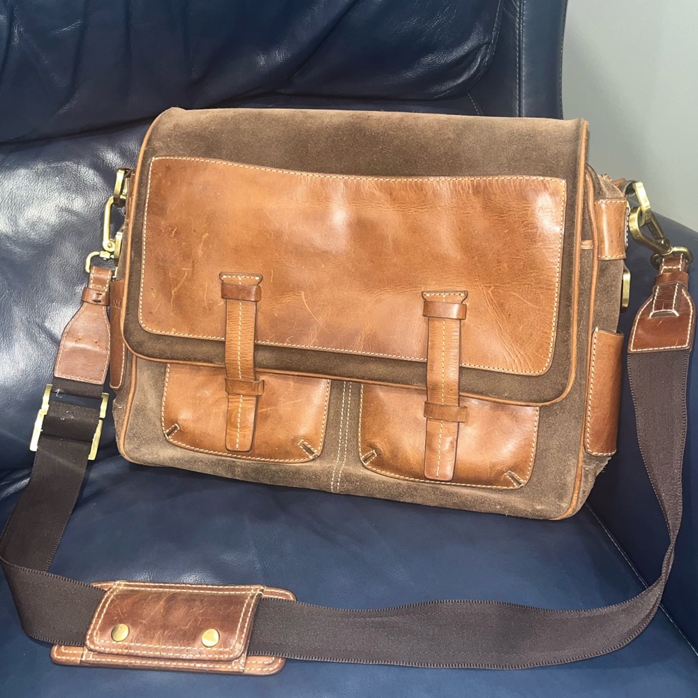 Fossil Men's Brown Leather & Suede Messenger Bag